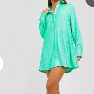 Green Sequin Shirt Dress